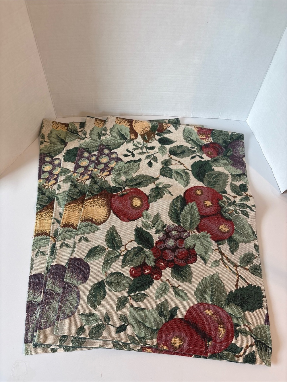 Fruit & Leaf Tapestry Placemat Set of 4 - Red Apples & Green Leaves